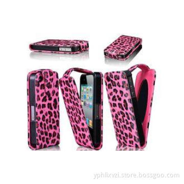Pink Leopard IPhone 4 / 4S Leather Cell Phone Cases With Mi